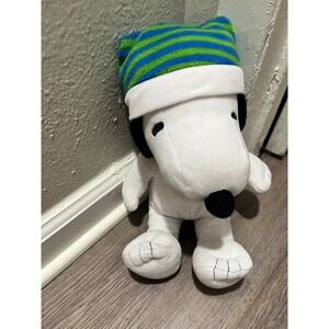 Snoopy Plush Toy Kohl's Cares Blue Green Striped Hat Red Collar